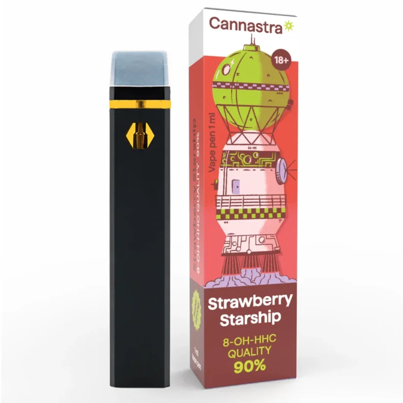 Cannastra 8-OH-HHC Vape Pen Strawberry Starship, jakość 8-OH-HHC 90%, 1ml