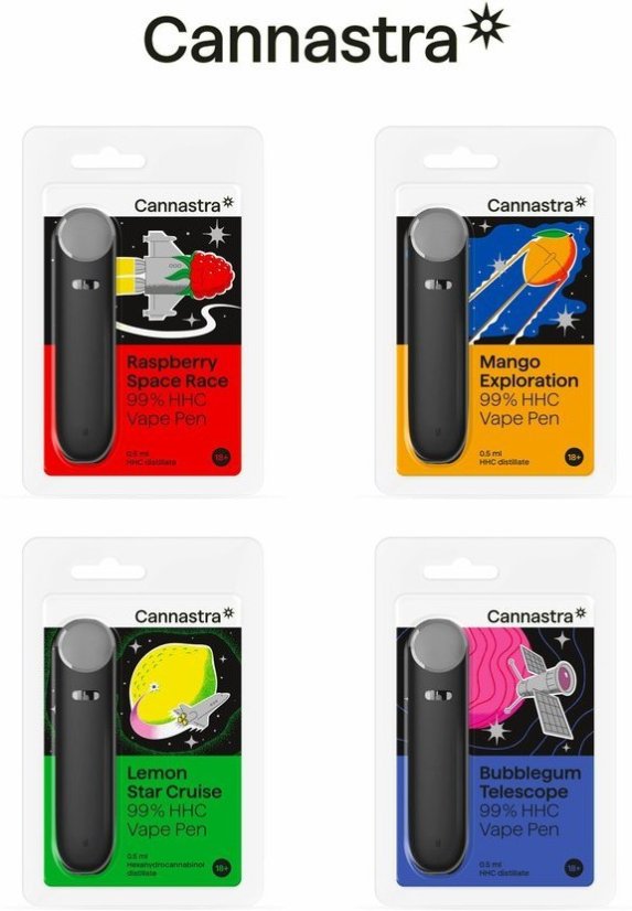 Cannastra HHC Vape Pen Set, 99% HHC, Alt i ét sæt - 4 smagsvarianter x 0,5 ml