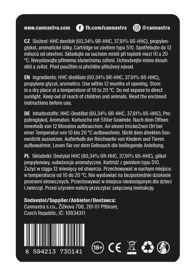 Cannastra HHC касета за изследване на манго, 99%, 0,5 ml