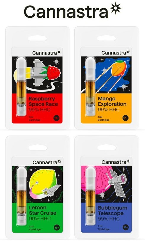 Cannastra HHC kārtridžu komplekts, viss vienā komplektā, 99% HHC - 4 garšas x 1 ml